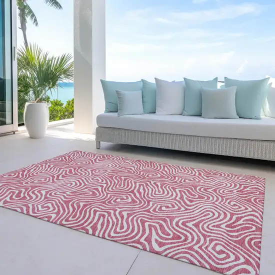 Blush And Ivory Abstract Washable Indoor Outdoor Area Rug Photo 9