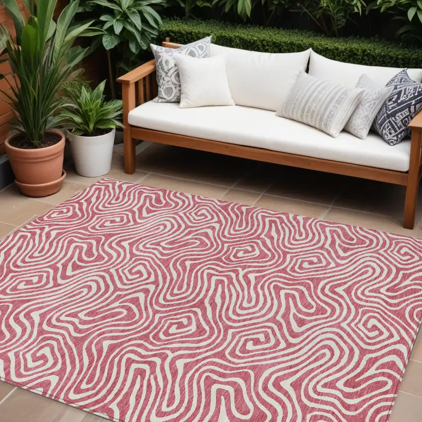 Blush And Ivory Abstract Washable Indoor Outdoor Area Rug Photo 1