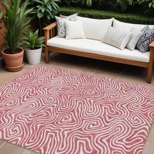 Photo of Blush And Ivory Abstract Washable Indoor Outdoor Area Rug