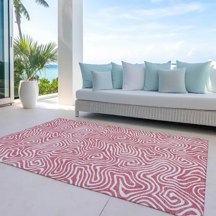 Blush And Ivory Abstract Washable Indoor Outdoor Area Rug Photo 9