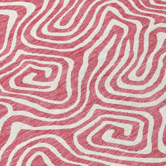 Blush And Ivory Abstract Washable Indoor Outdoor Area Rug Photo 6