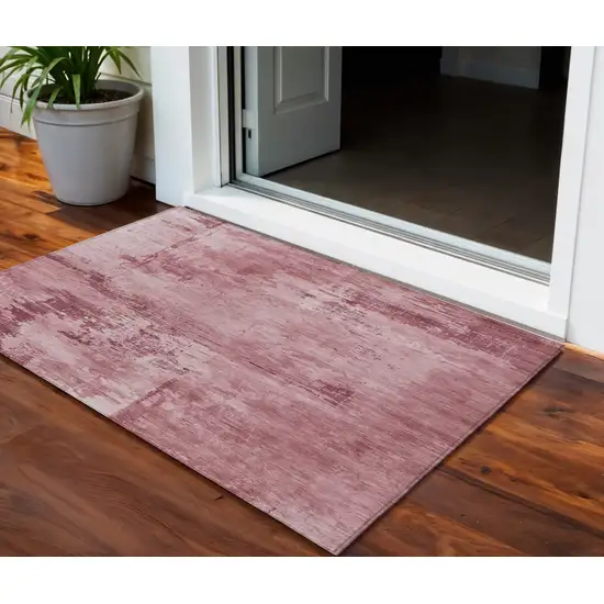Blush And Ivory Abstract Washable Indoor Outdoor Area Rug Photo 1