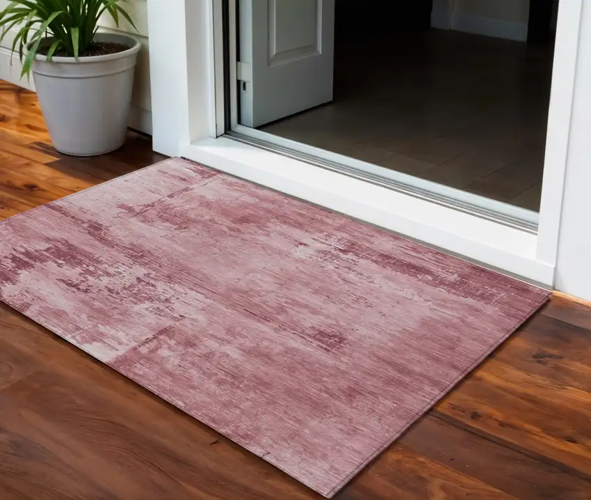 Blush And Ivory Abstract Washable Indoor Outdoor Area Rug Photo 1
