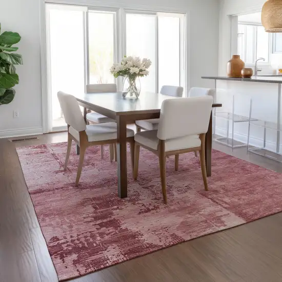 Blush And Ivory Abstract Washable Indoor Outdoor Area Rug Photo 9