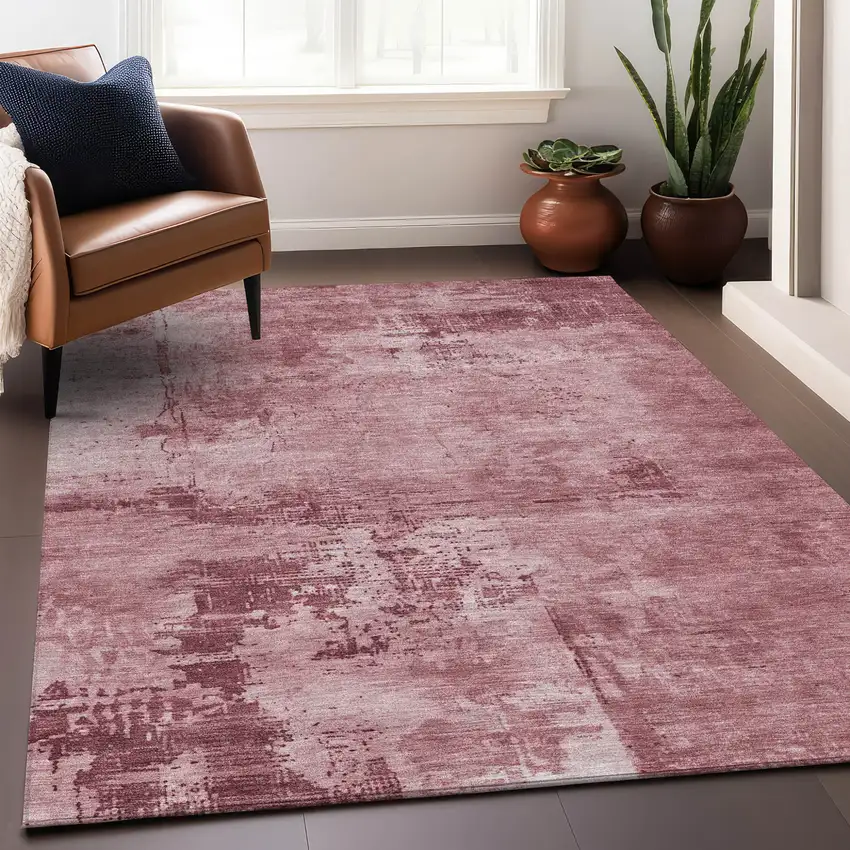 Blush And Ivory Abstract Washable Indoor Outdoor Area Rug Photo 8