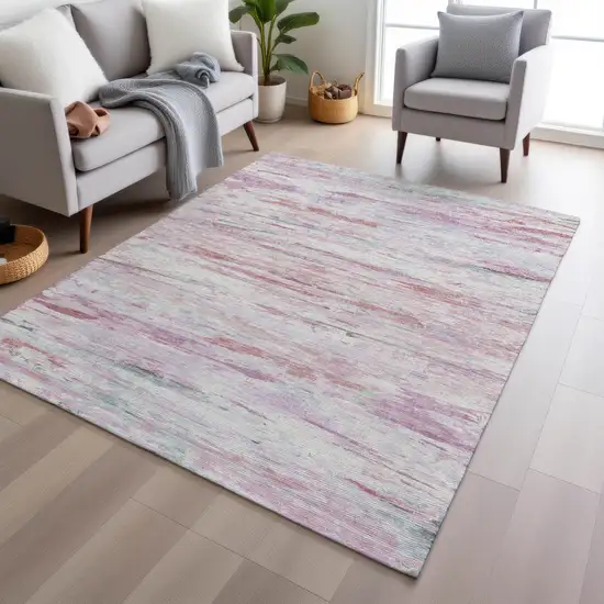 Blush And Ivory Abstract Washable Indoor Outdoor Area Rug Photo 6