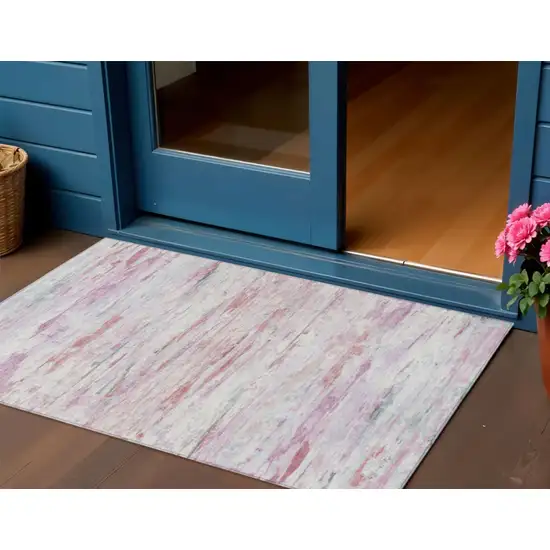Blush And Ivory Abstract Washable Indoor Outdoor Area Rug Photo 2