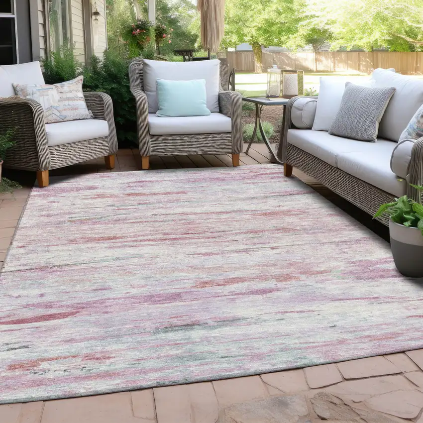 Blush And Ivory Abstract Washable Indoor Outdoor Area Rug Photo 4