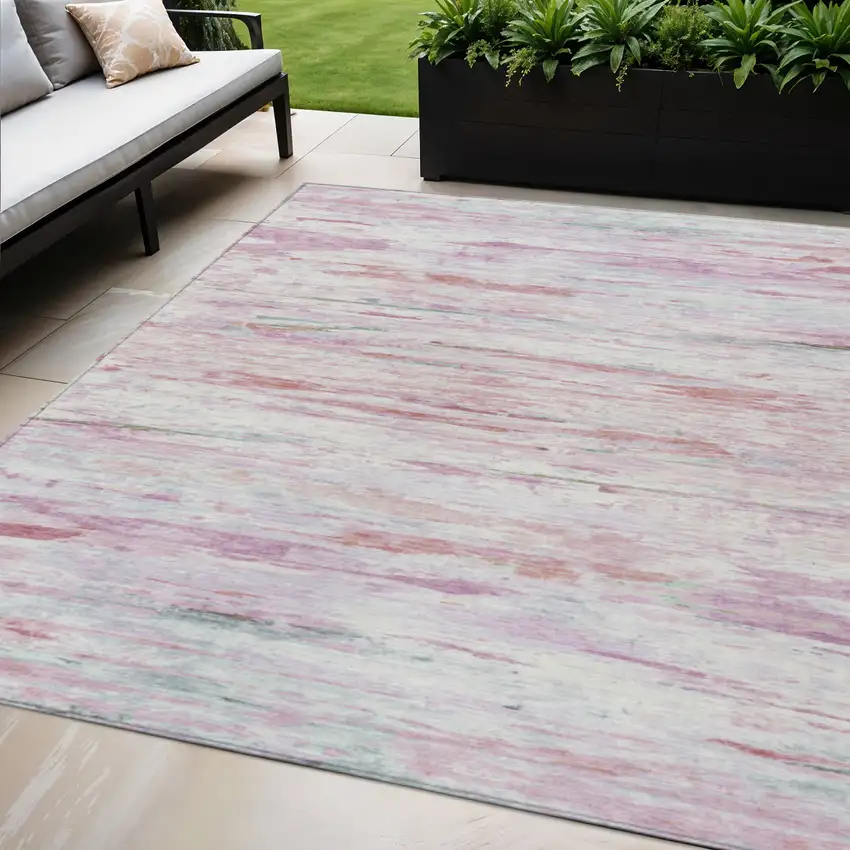 Blush And Ivory Abstract Washable Indoor Outdoor Area Rug Photo 2