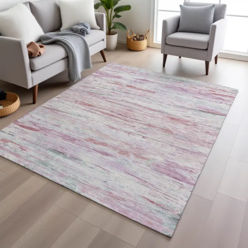 Blush And Ivory Abstract Washable Indoor Outdoor Area Rug Photo 6