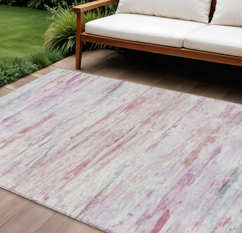 Blush And Ivory Abstract Washable Indoor Outdoor Area Rug Photo 2