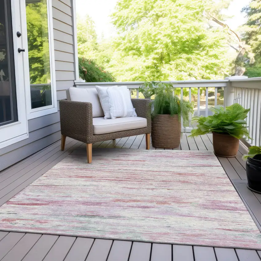 Blush And Ivory Abstract Washable Indoor Outdoor Area Rug Photo 7