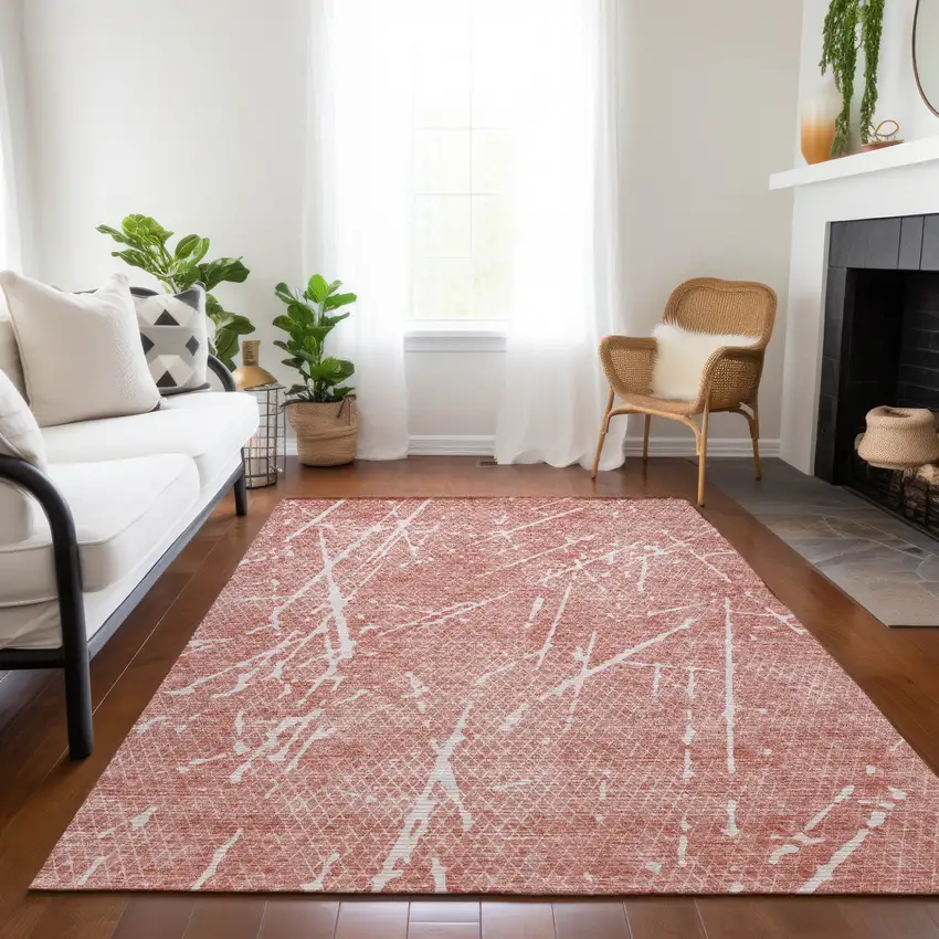 Blush And Ivory Abstract Washable Indoor Outdoor Area Rug Photo 7
