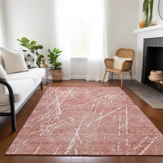 Blush And Ivory Abstract Washable Indoor Outdoor Area Rug Photo 7