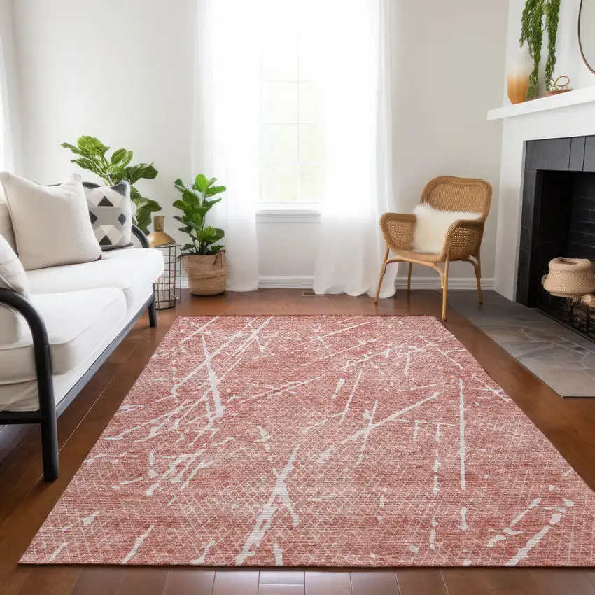 Blush And Ivory Abstract Washable Indoor Outdoor Area Rug Photo 7