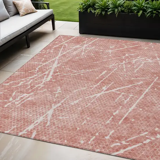 Blush And Ivory Abstract Washable Indoor Outdoor Area Rug Photo 1