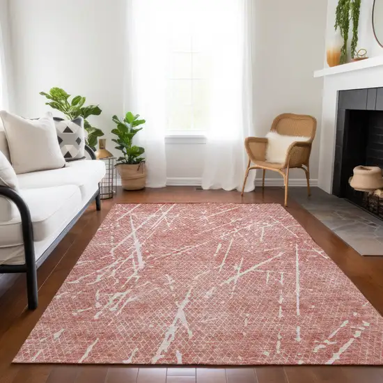 Blush And Ivory Abstract Washable Indoor Outdoor Area Rug Photo 6