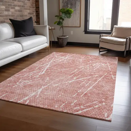 Blush And Ivory Abstract Washable Indoor Outdoor Area Rug Photo 5