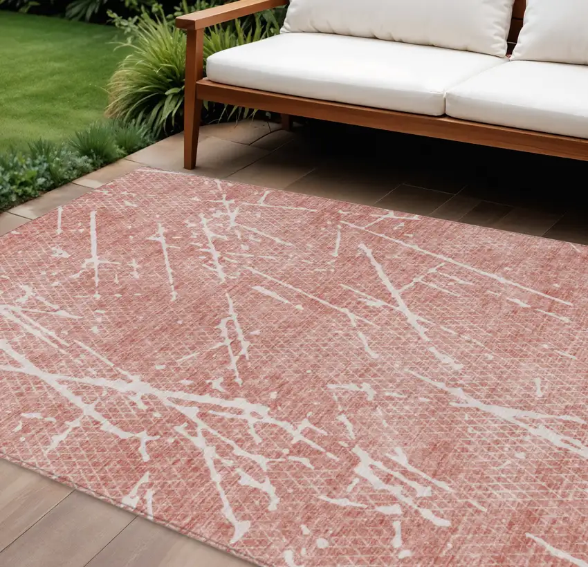 Blush And Ivory Abstract Washable Indoor Outdoor Area Rug Photo 1