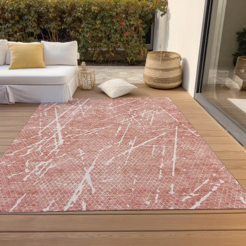 Blush And Ivory Abstract Washable Indoor Outdoor Area Rug Photo 7