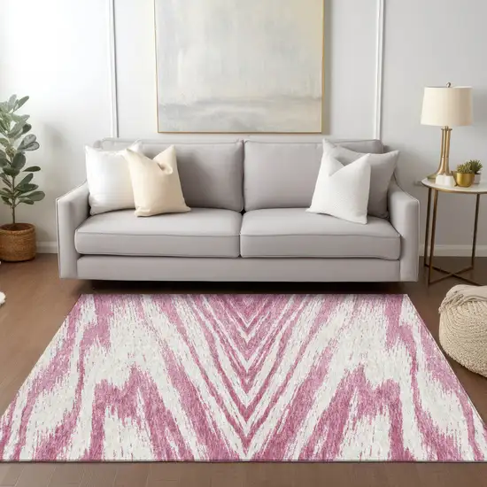 Blush And Ivory Abstract Washable Indoor Outdoor Area Rug Photo 9