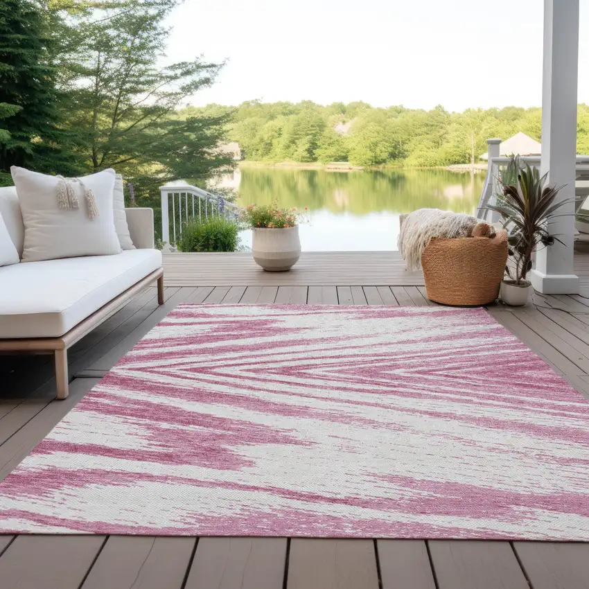 Blush And Ivory Abstract Washable Indoor Outdoor Area Rug Photo 8