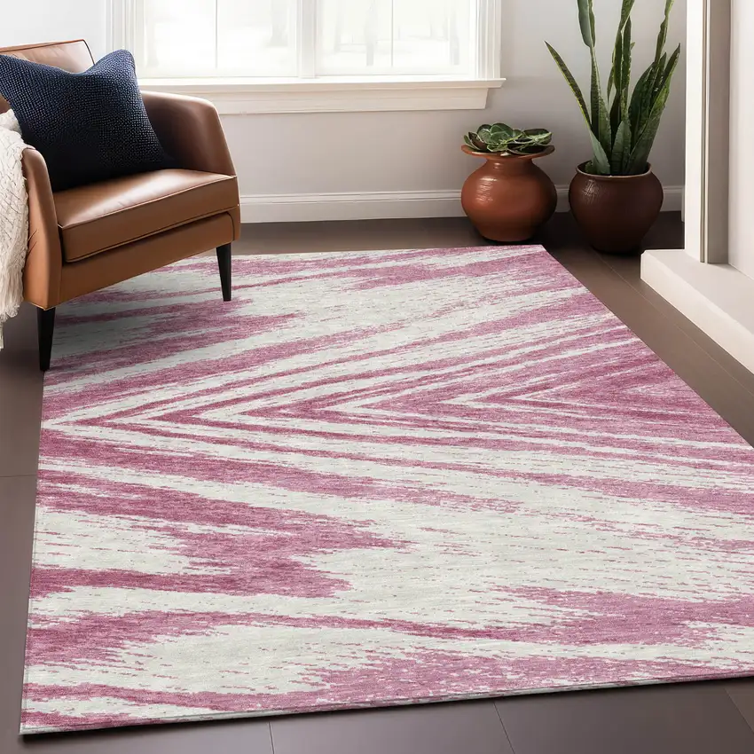 Blush And Ivory Abstract Washable Indoor Outdoor Area Rug Photo 9