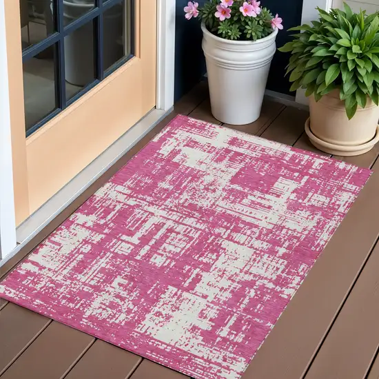 Blush And Ivory Abstract Washable Indoor Outdoor Area Rug Photo 1