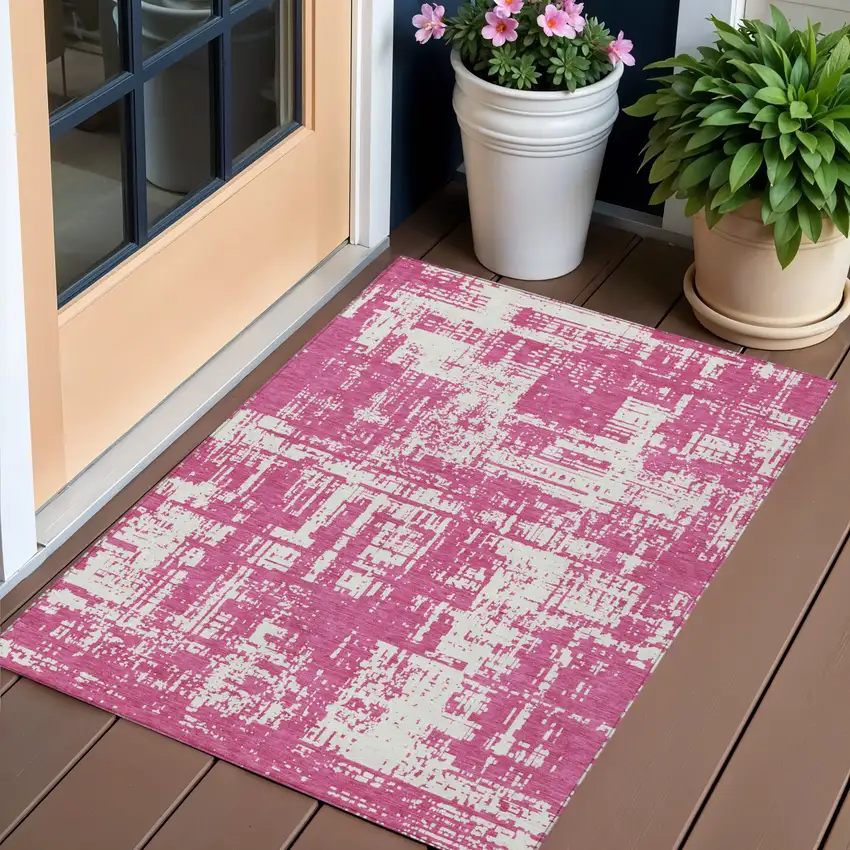 Blush And Ivory Abstract Washable Indoor Outdoor Area Rug Photo 1