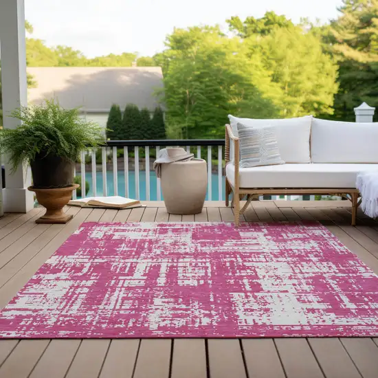 Blush And Ivory Abstract Washable Indoor Outdoor Area Rug Photo 9