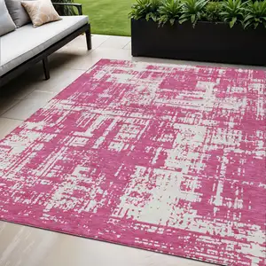 Photo of Blush And Ivory Abstract Washable Indoor Outdoor Area Rug
