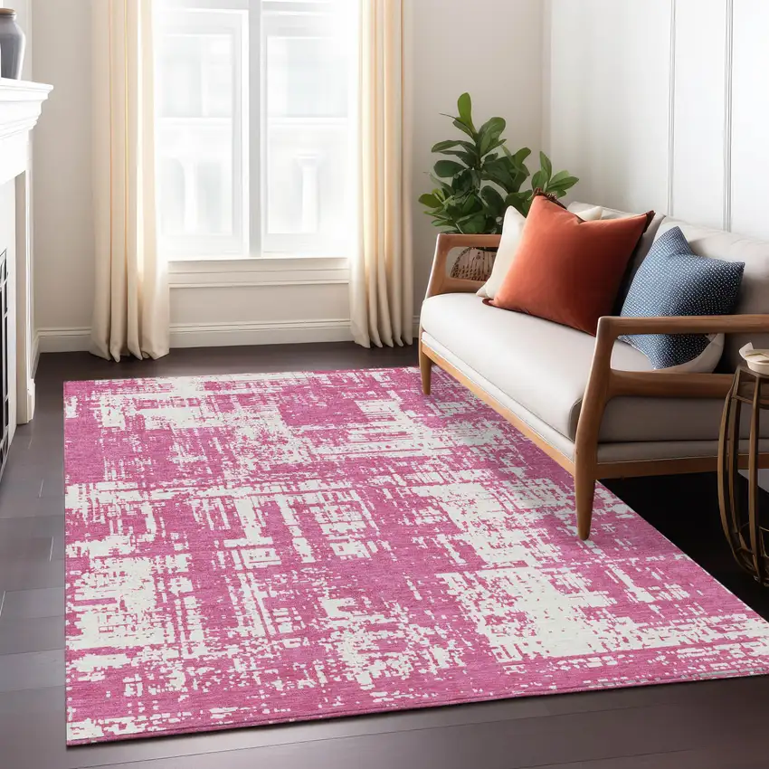 Blush And Ivory Abstract Washable Indoor Outdoor Area Rug Photo 9