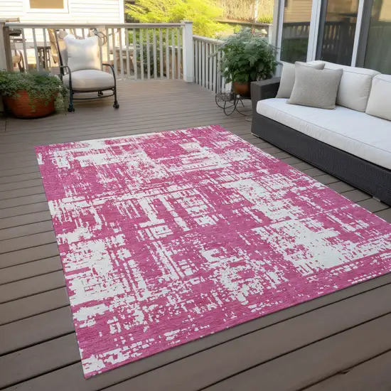 Blush And Ivory Abstract Washable Indoor Outdoor Area Rug Photo 7