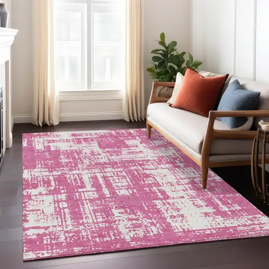 Blush And Ivory Abstract Washable Indoor Outdoor Area Rug Photo 8