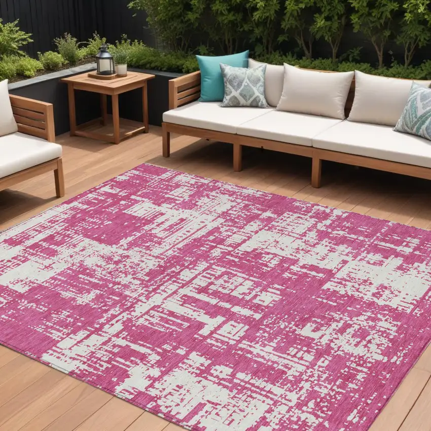 Blush And Ivory Abstract Washable Indoor Outdoor Area Rug Photo 1