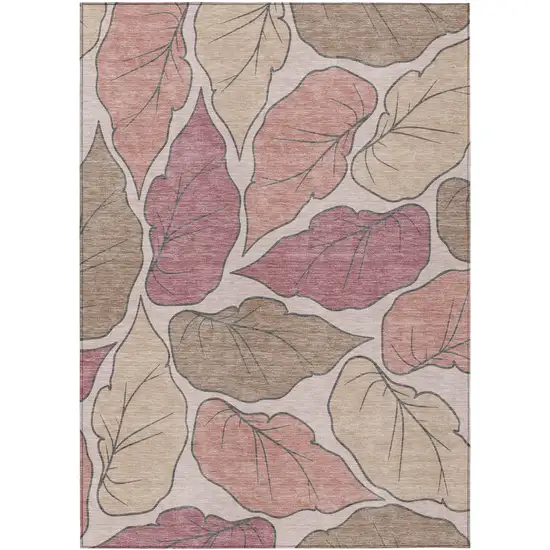 Blush And Ivory Botanical Leaves Washable Indoor Outdoor Area Rug Photo 2