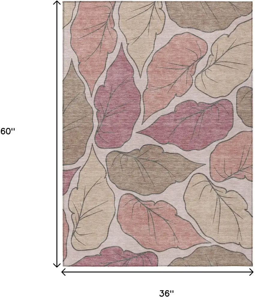 Blush And Ivory Botanical Leaves Washable Indoor Outdoor Area Rug Photo 3
