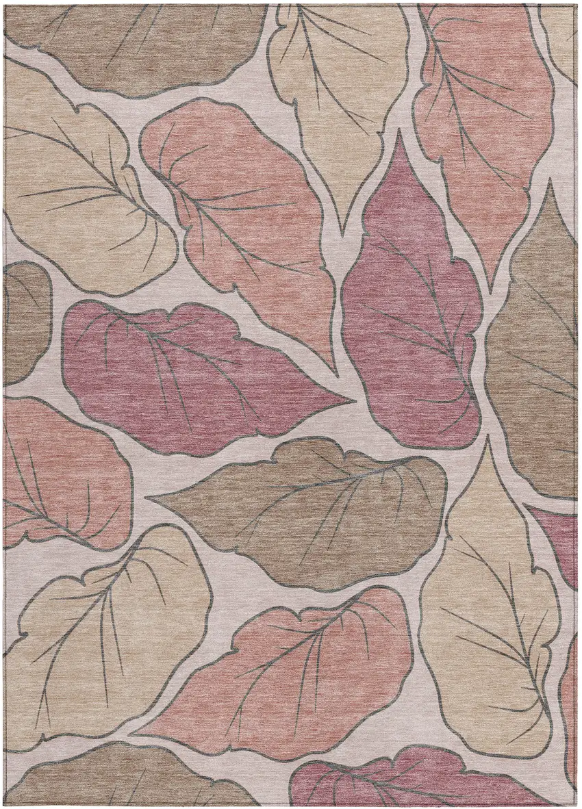 Blush And Ivory Botanical Leaves Washable Indoor Outdoor Area Rug Photo 4
