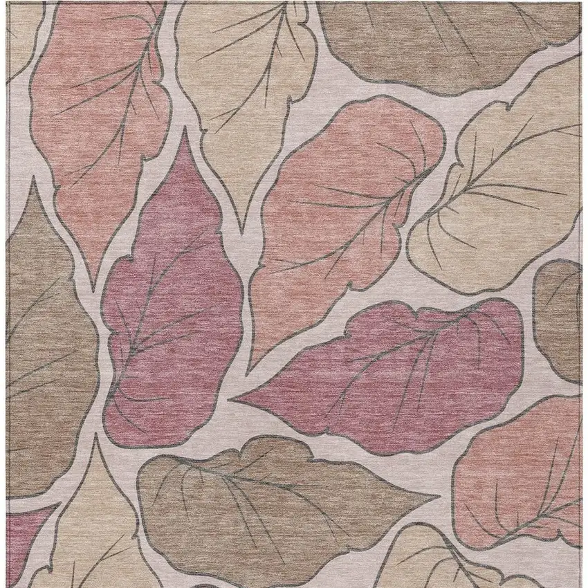 Blush And Ivory Botanical Leaves Washable Indoor Outdoor Area Rug Photo 5
