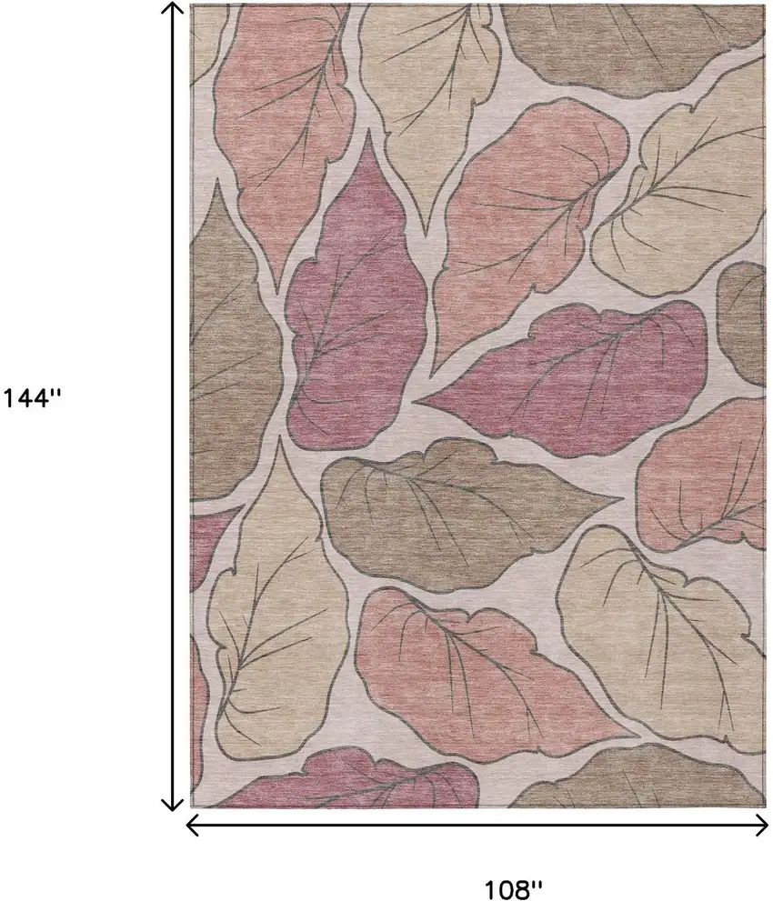 Blush And Ivory Botanical Leaves Washable Indoor Outdoor Area Rug Photo 3