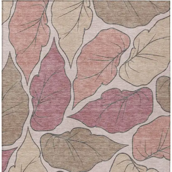 Blush And Ivory Botanical Leaves Washable Indoor Outdoor Area Rug Photo 6