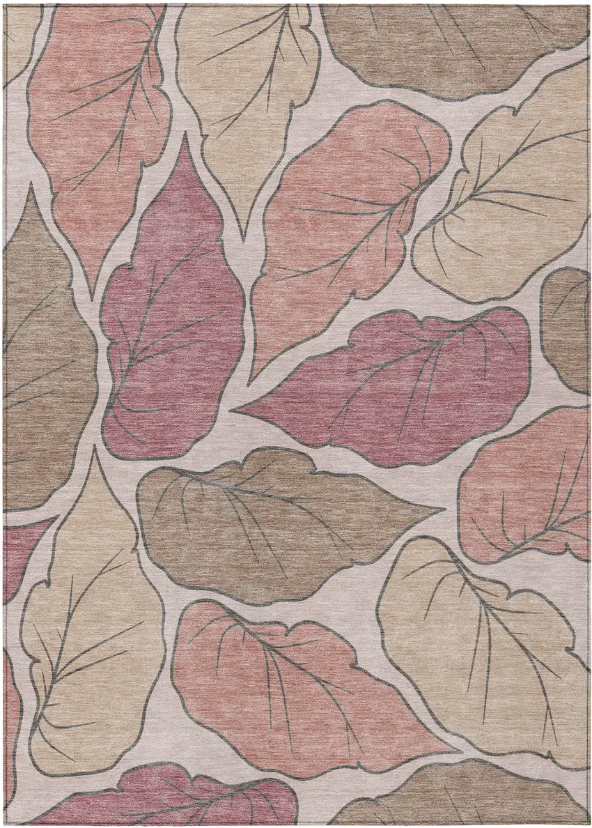 Blush And Ivory Botanical Leaves Washable Indoor Outdoor Area Rug Photo 2