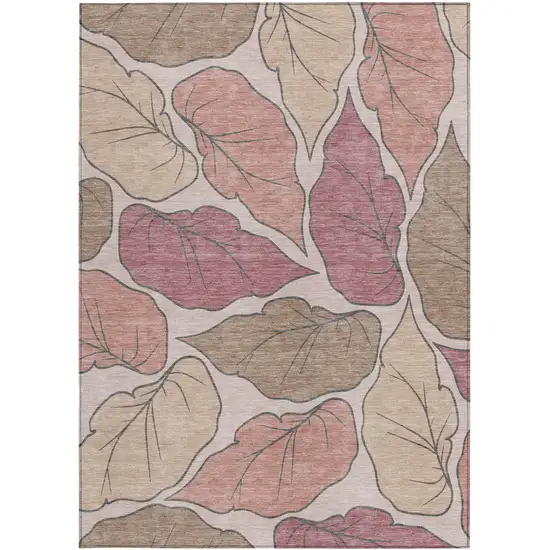 Blush And Ivory Botanical Leaves Washable Indoor Outdoor Area Rug Photo 4