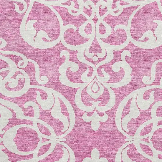 Blush And Ivory Damask Washable Area Rug With UV Protection Photo 2