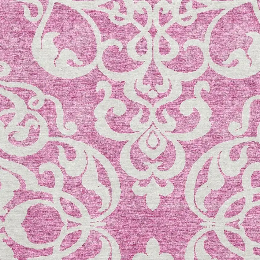 Blush And Ivory Damask Washable Area Rug With UV Protection Photo 2