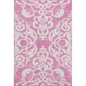 Photo of Blush And Ivory Damask Washable Area Rug With UV Protection