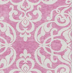 Photo of Blush And Ivory Damask Washable Area Rug With UV Protection