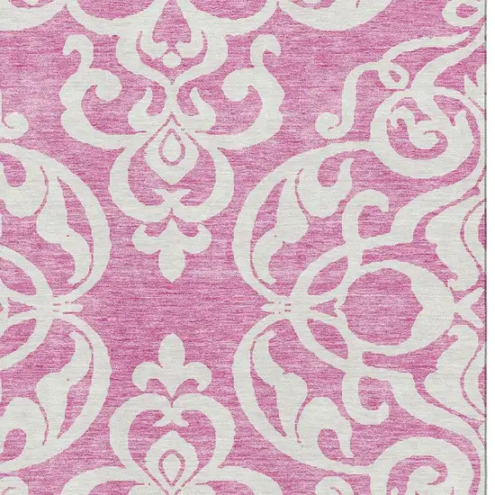 Blush And Ivory Damask Washable Area Rug With UV Protection Photo 2