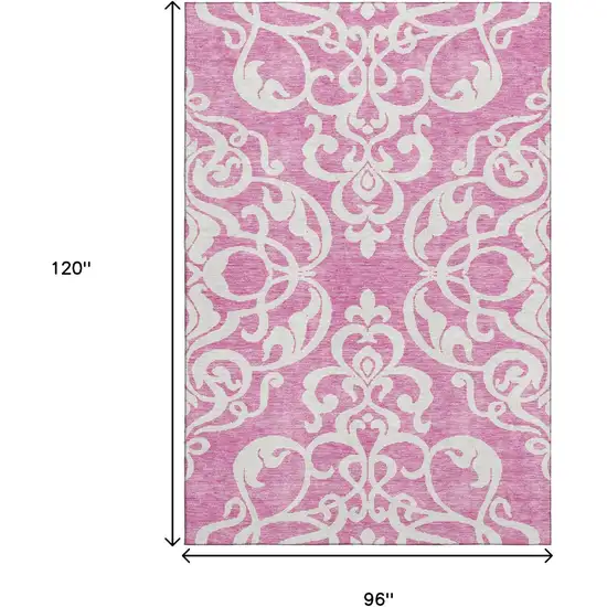 Blush And Ivory Damask Washable Area Rug With UV Protection Photo 7