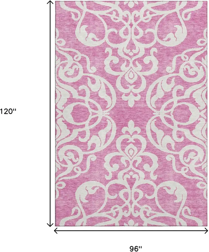 Blush And Ivory Damask Washable Area Rug With UV Protection Photo 7